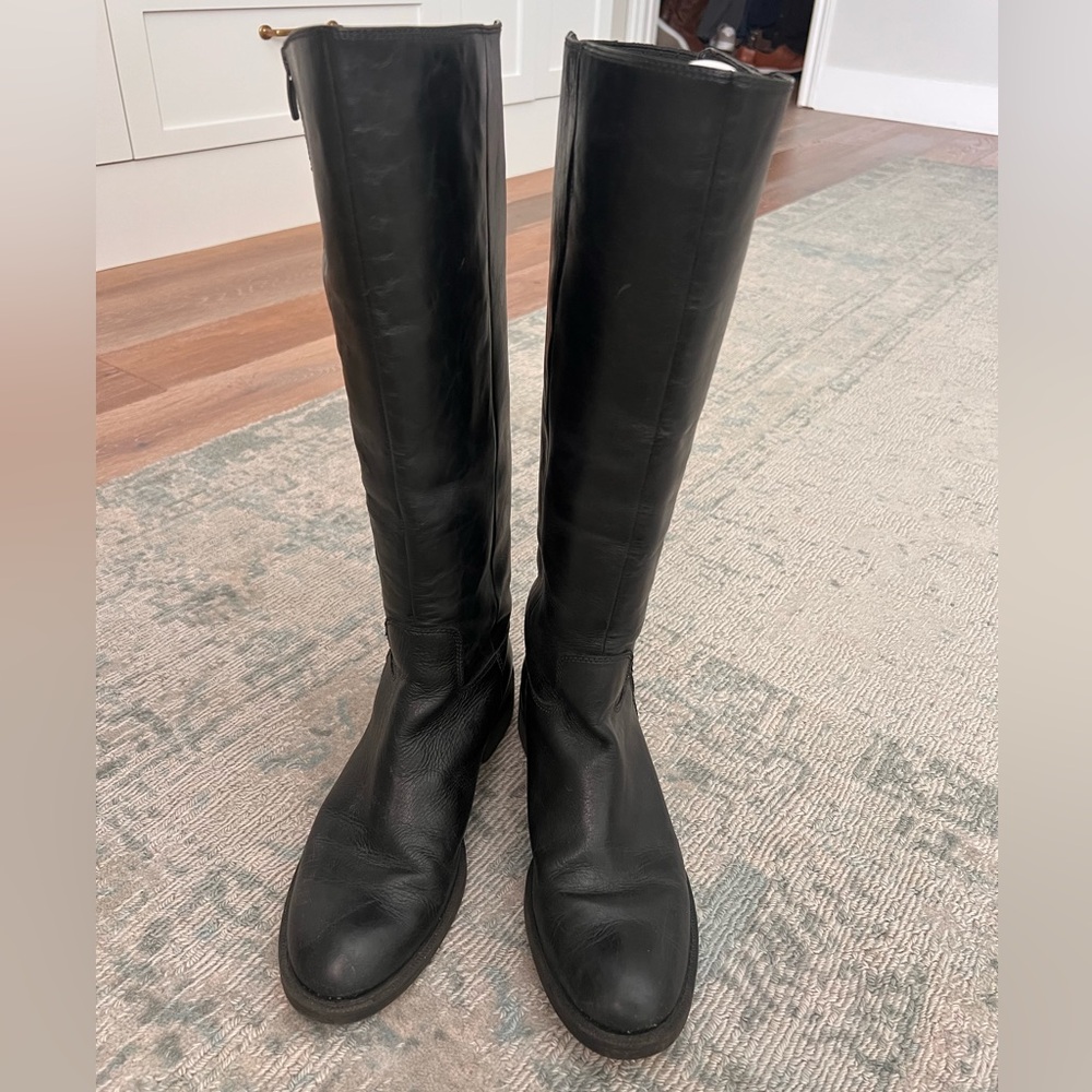 Black leather boots.